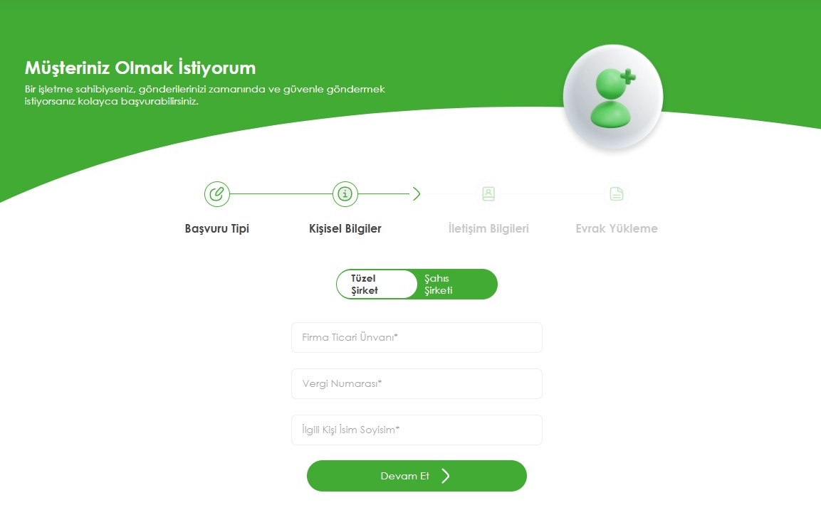 Kolay Gelsin kargo müşteri başvuru formu
