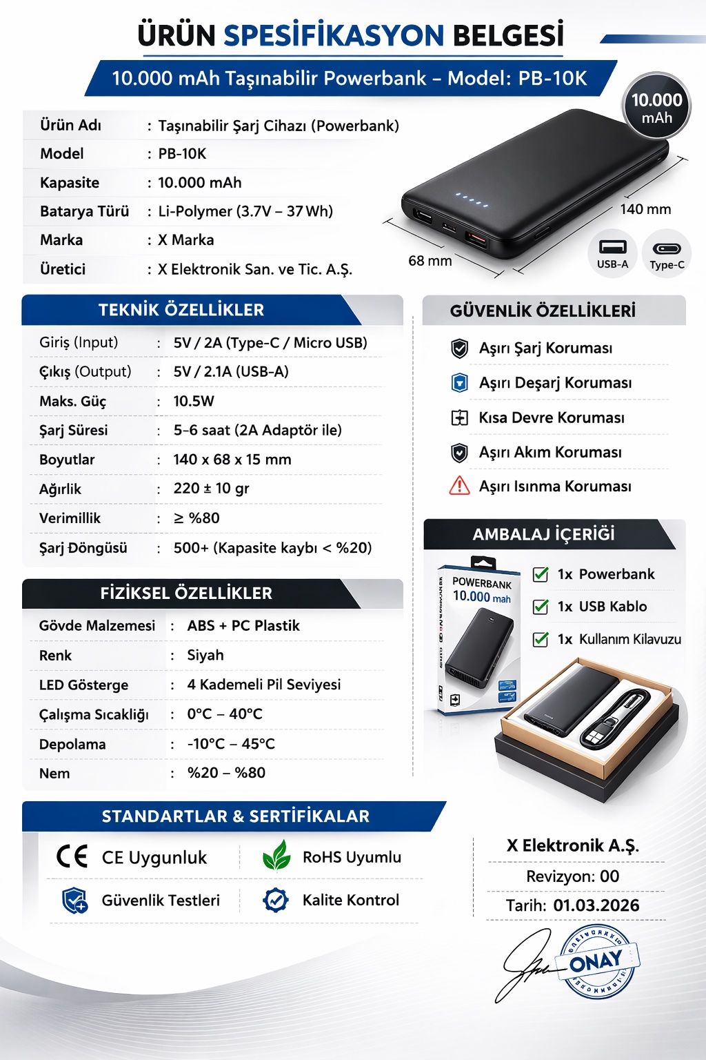 örnek ürün spesifikasyon belgesi