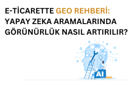 e-Ticarette GEO Rehberi: Yapay Zeka Aramalarında Görünürlük Nasıl Artırılır? e-ticarette GEO (üretken yapay zeka aramaları optimizasyonu) önemini temsil eden görsel